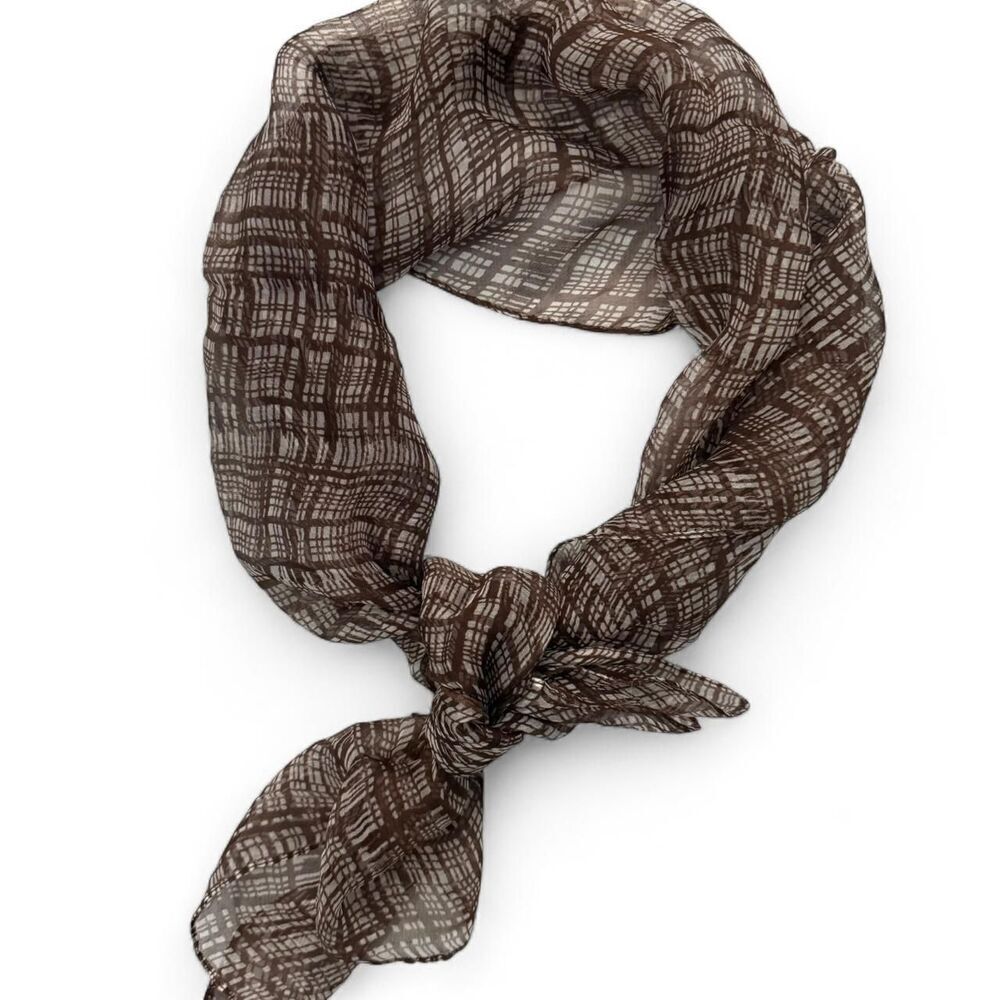 Y2K lightweight Brown and white plaid scarf - accessorizing and layering